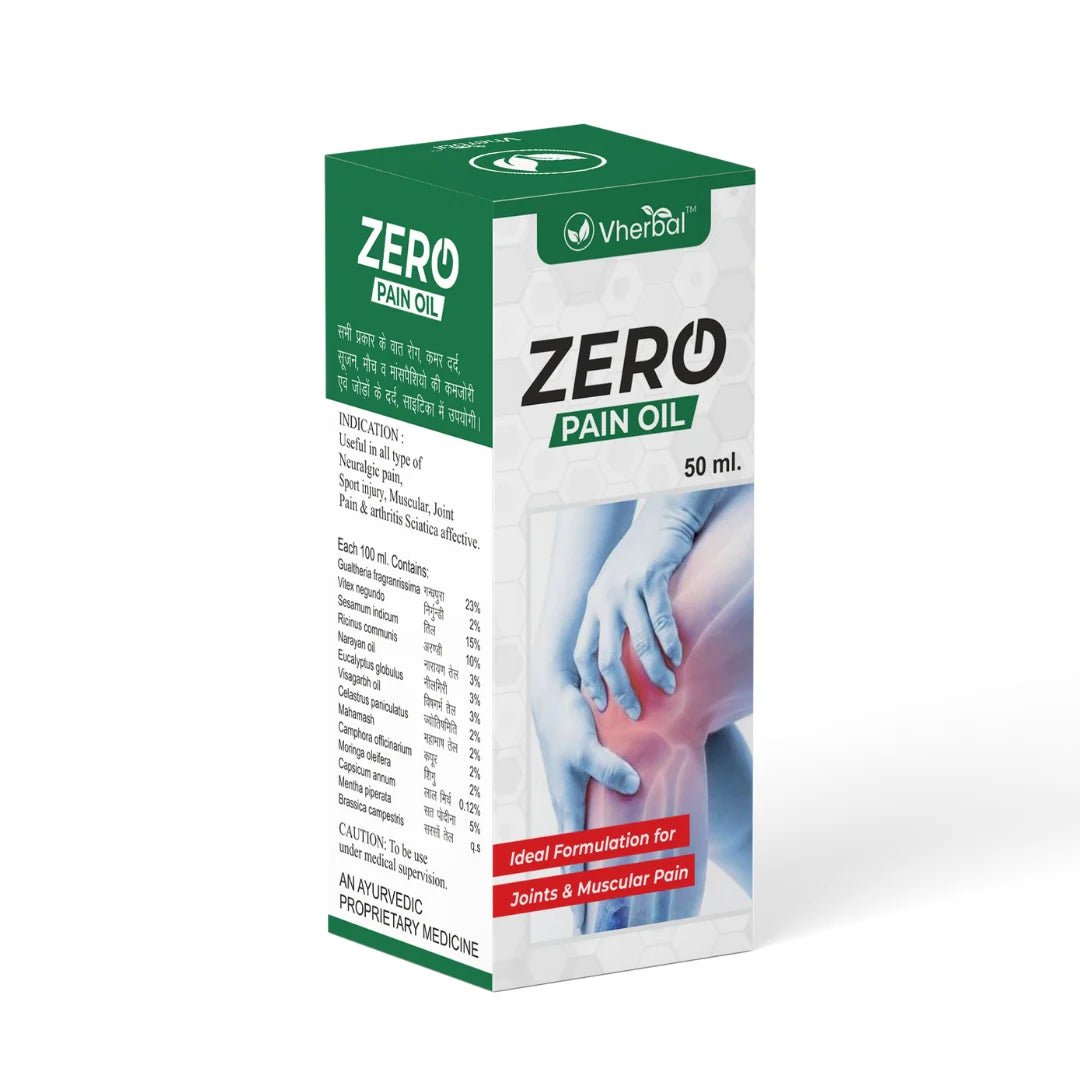 Vherbal Zero Pain Oil Bottle: "Vherbal Zero Pain Oil bottle - Ayurvedic pain relief solution