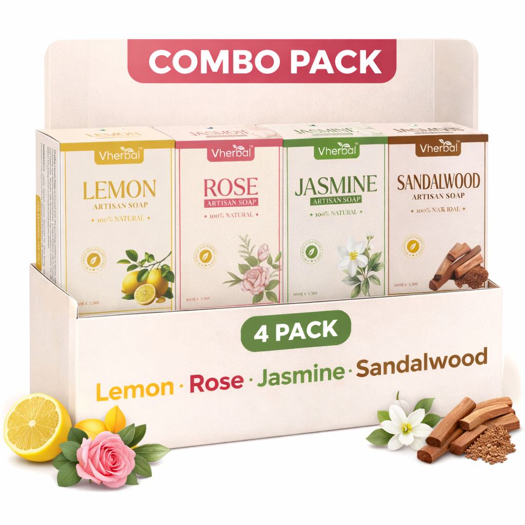 Artisan Soap Combo – 4 Handmade Herbal Soaps (Lemon, Rose, Sandalwood & Jasmine)
